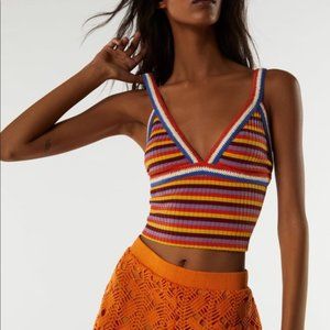 New Zara Knit Tank Top Stripped Cropped